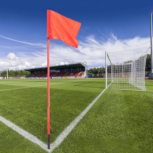 5FT Soccer Corner Flags for Soccer Field Set of 4,Soccer Flags Agility Poles Soccer Training Poles,Spring Loaded Adjustable Speed and Agility Training Equipment With Storage Bag (Red)