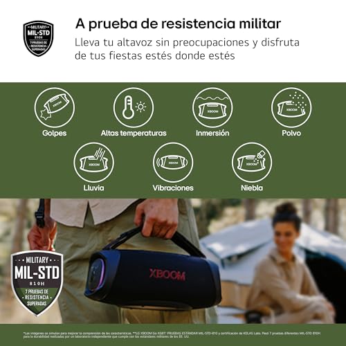 LG XBOOM GO XG8T, Altavoz portátil, Bluetooth 5.3, Bajos Potentes, Resistencia Militar a golpes, Agua y Polvo IP67, Color Negro
