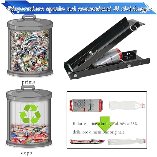 Frantoio per lattine, frantoio a pedale per il riciclaggio, frantoio per lattine di birra resistente, frantoio per barattoli di latta appiattire lattine, bottiglie, lattine da pinta, lattine - immagine 3