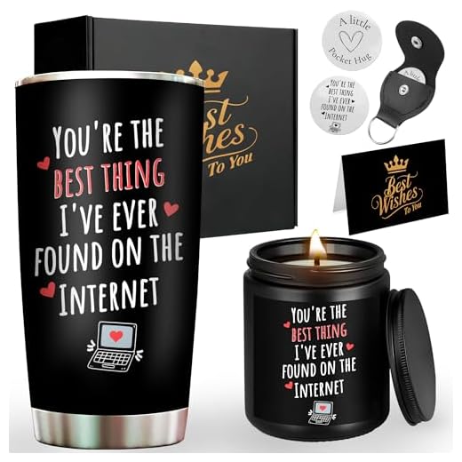 You're The Best Thing I've Found On The Internet - Long Distance Relationship Gifts for Husband Him Boyfriend Birthday Gift - Gifts for New Relationship - Husband Tumbler Candle Gift Set for Men