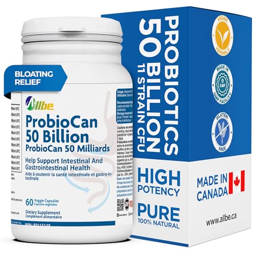 Allbe - Allbe Probiotics for Men & Womens - 50 Billion CFU with 11 Strains, Lactobacillus, Acidophilus and L. Gasseri - Support Gut Health, Digestion, Weight Management and Bloating Relief - 60 Vegan Capsules, 1 Per Day - -5%