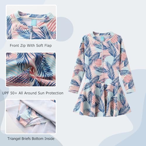 Image of Aisyee Girls One Piece Swimsuits Swim Dress for Girls Long Sleeve Rash Guard Bathing Suits Hawaiian Skirt Swimwear 3-16 Years