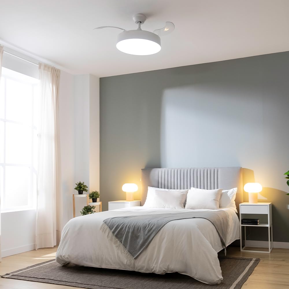 Cecotec Ventilatore da soffitto con pale retrattili e lampada EnergySilence Aero 4280 invisibile White. 40 W, diametro 106 cm, timer, 3 tonalità di luce, funzione estate-inverno