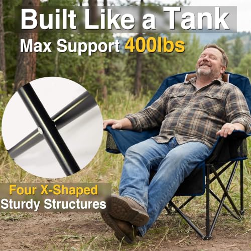 Silla de Camping Sobredimensionada para Adultos USKAU con Capacidad de 400 lbs, Plegable con Acolchado y Porta Vinos, 2 Porta Vasos y Bolsillos Laterales, Bolsa de Transporte Portátil miniatura 3