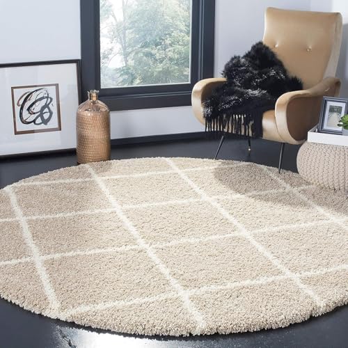 Image of Premium Antiskid Shaggy Carpet /Rug Plain Fur Rectangular Rugs,Soft Microfiber for Bedroom,Living Room,Kids Room,Hall etc (Beige Box, 2X2 FEET Round)