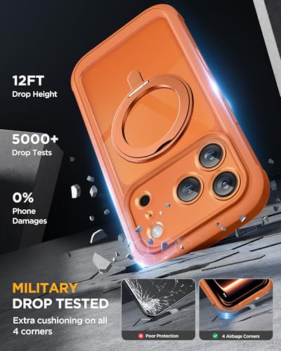 Image of Miracase for iPhone 17 Pro Max Case with 360 Magnetic Ring Stand [Compatible with Magsafe] Full-Body Drop Proof Bumper Phone Case with Built-in 10H Tempered Glass Screen Protector,Orange
