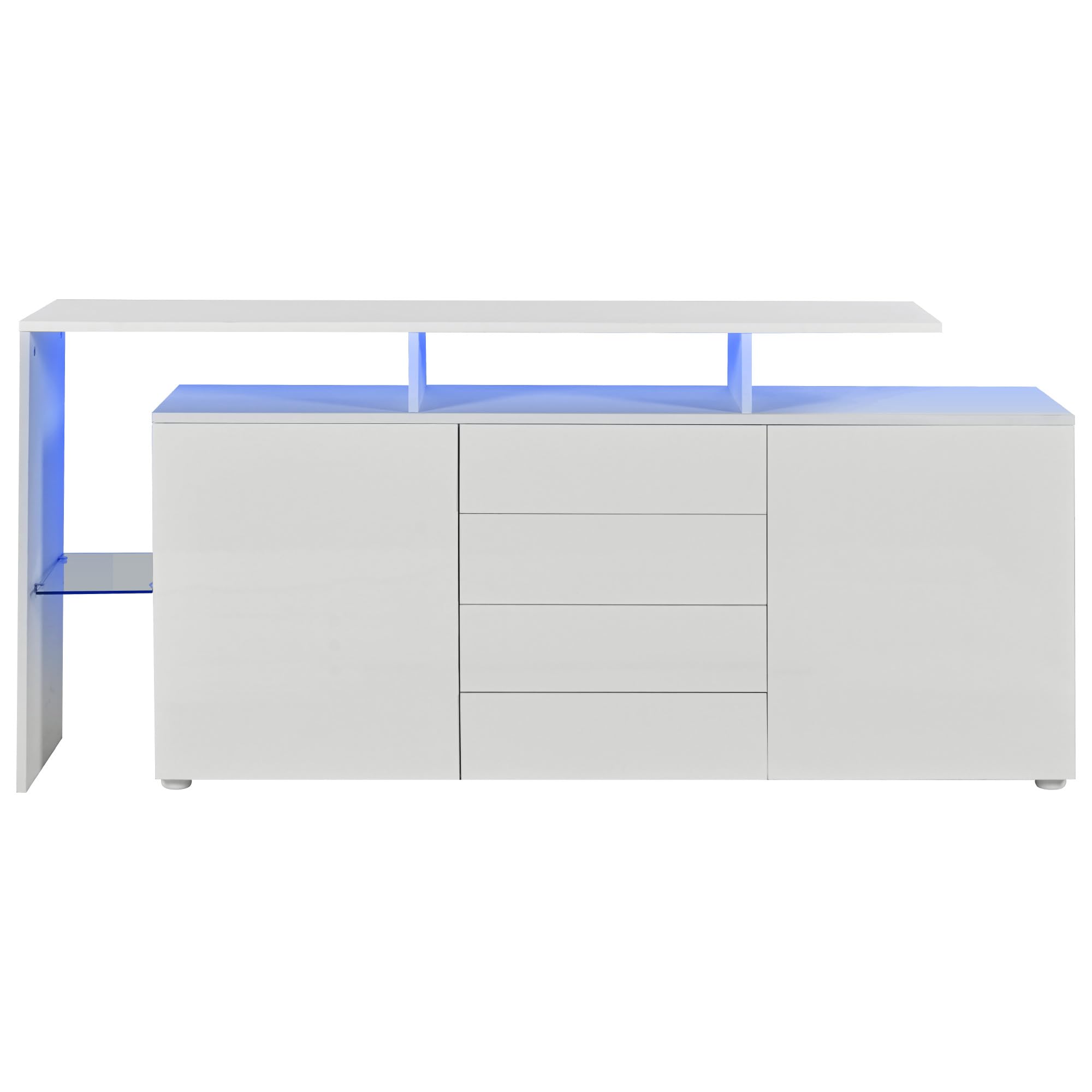 Ymkua Sideboard, Buffetschrank, Kommode mit 2 Türen und 4 Schubladen, Wohnzimmerschrank, Standschrank, TV-Schrank, Wohnzimmerwand, LED-Vitrine, Buffetschrank Esszimmer, 160x35x70 cm (White)