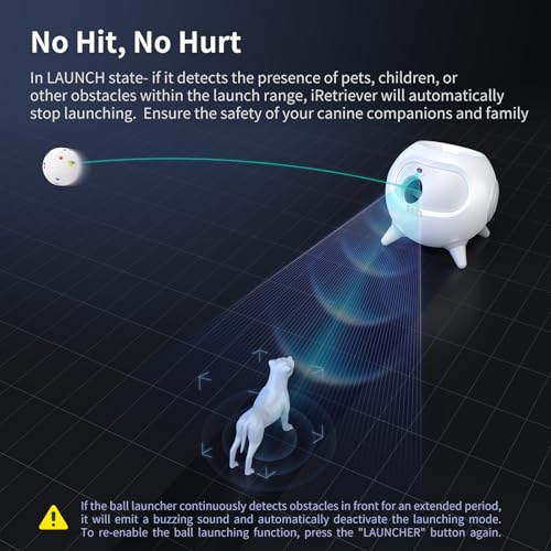 uahpet iRetriever Dog Ball Launcher with 4Pcs Balls, Automatic Obstacle Avoidance Dog Ball Launcher Suitable for Medium & Large Dogs