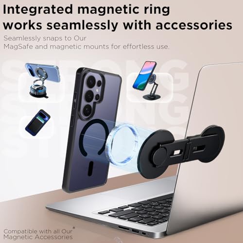 Image of RIGGEAR Shockproof Clear Hybrid Armor Magnetic Back Cover Case Compatible with MagSafe Accessories for Samsung Galaxy S26 Ultra (Clear-Black TPU Bumper + Transparent PC)(Black)