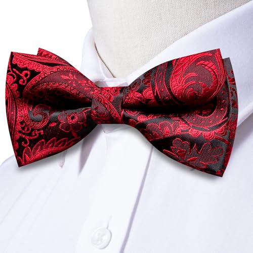 Image of Hi-Tie Bow Ties for Men Pre-Tied Pocket Square with Cufflinks Mens Bowtie Sets for Wedding Formal Party