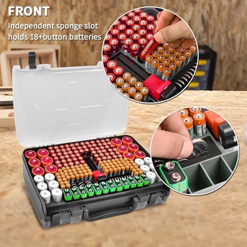 269 Batterien Batteriebox mit Batterietester, Double-Sided Batterie Aufbewahrungsbox, Tasche Hält AA AAA 4A C D Cell 9V 3V Lithium LR44 CR2 CR123 (Hellgrau)