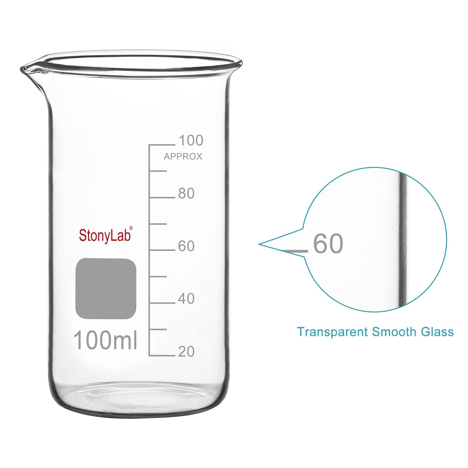 stonylab Szklany kubek, 1 opakowanie, szkło borokrzemowe, wysoki kubek z dzióbkiem, kubek laboratoryjny, 100 ml