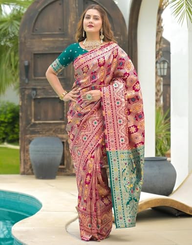 Image of Yashika Women's Banarasi Kanjivaram Silk Woven Saree | Animal Printed Patola Silk Saree for Women