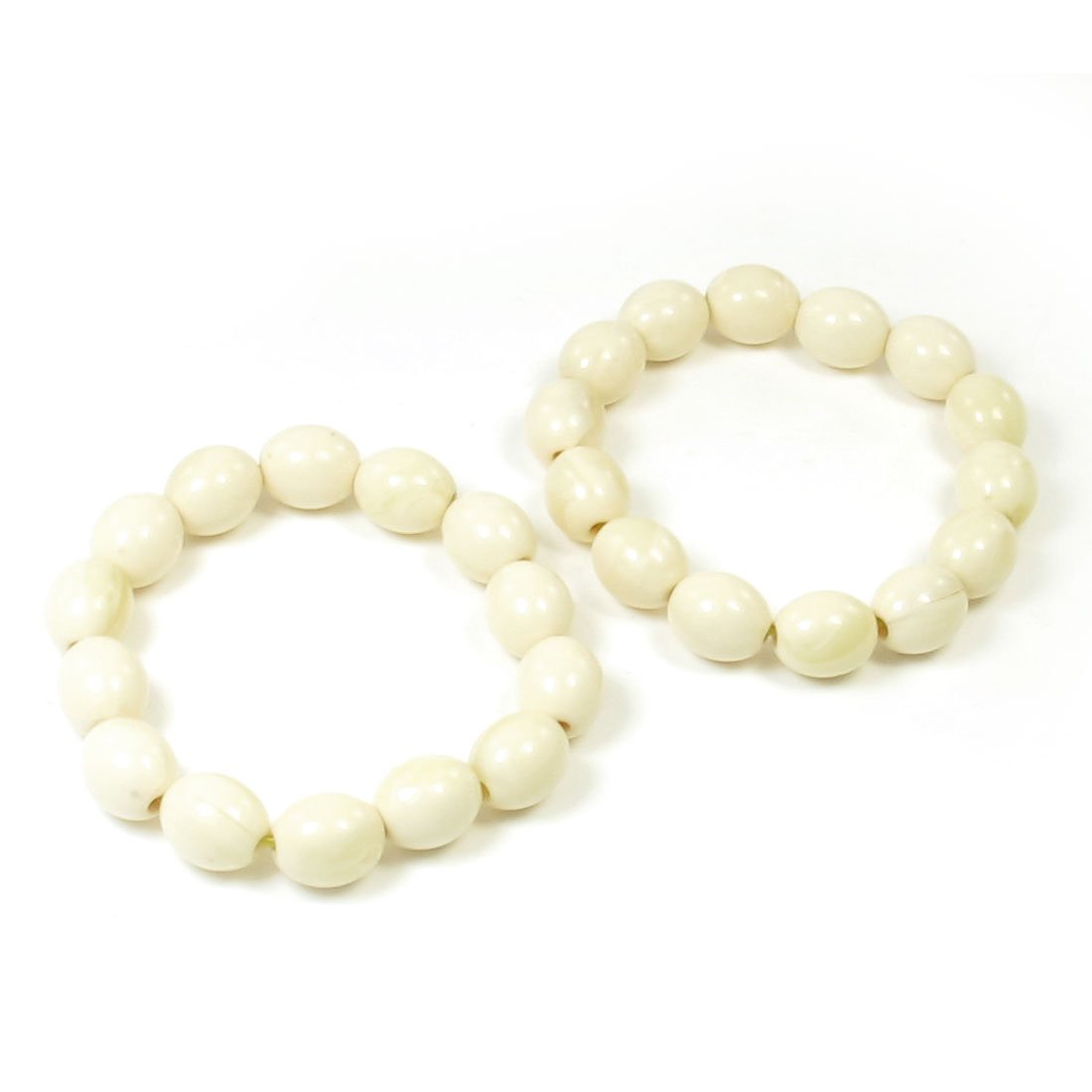GenericQtqgoitem 2pcs Ivory Plastic Oval Beads Linked Elastic Prayer Wrist Bracelet (Model: 94b bd7 c9c 74e ccf)