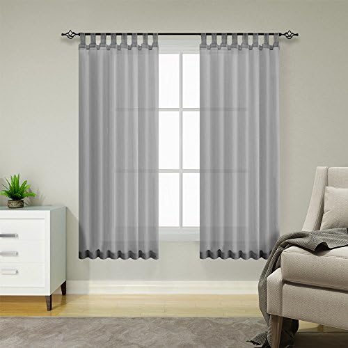 TOPICK Schlaufenschal 2er Set Gardinenschals Vorhänge H145xB140 Grau | Leinenoptik Schlaufengardinen Wohnzimmer modern Schlaufenvorhang Vorhänge Schlafzimmer landhausstil Curtains
