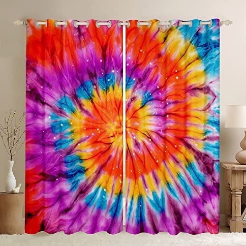 Colorful Blackout Curtains Psychedelic Spiral Curtains 84"X63",Galaxy Gradient Tie Dye Curtains & Drapes for Boys Girls Gypsy Hippie Quilt Cover,Exotic Ethnic Window Treatments,Red Blue Purp