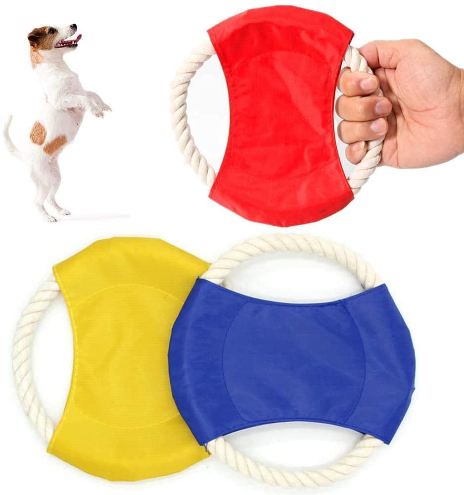 Durable Outdoor Dog Toy Flying Frisbees - Natural Cotton Rope and Waterproof Oxford Fabric - Designed in Mind to Ensure It Lasts Long Despite Regular Chewing- Color May Vary (Single Pack) (B09GYM16Y6) Amazon Price History, Amazon Price Tracker