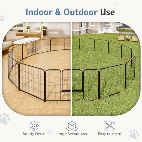 Image of DUMOS Dog Playpen 32 Inch 32 Panels Indoor Outdoor Metal Pet Fence | Foldable Dog Play Pen with Door, Portable Exercise, RV Camping, Puppy Small Medium Dogs