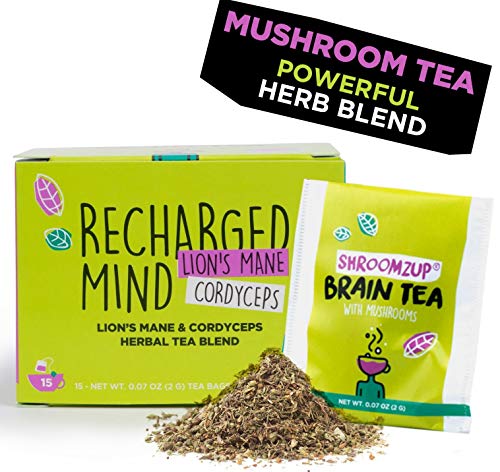 Mushroom Brain Tea with Lions Mane and Cordyceps Mix for Weight Loss Brain Memory 15 Bags Mental Focus Energy Booster Shroomzup Herbal Green Tea Vegan Gluten Free Organic Natural Ginkgo Biloba Ginseng