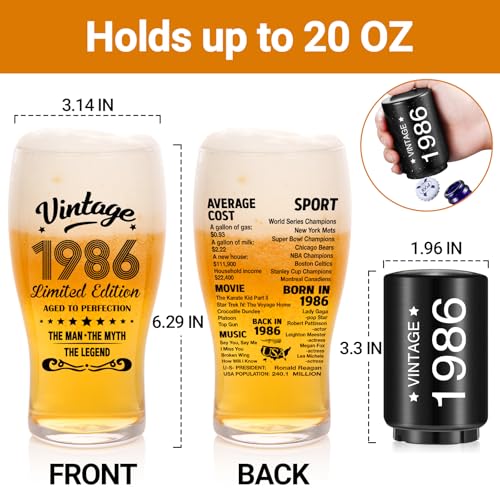 comfit 40th Birthday Gifts for Men-40th Birthday Gift Ideas,20oz,Vintage 1986 Beer Drinking Glass and Opener- 40th Birthday Decorations Party Supplies-40th Beer Glass for 40 Years Old Dad,Husband by comfit - Image 3
