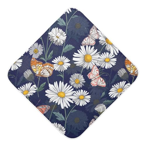 Kigai Baby Hooded Towel Absorbent Baby Bath Shower Towel with Hood for Newborn Boys Girls Babies Infant Toddler (Daisies Butterflies 35 x 35 in)