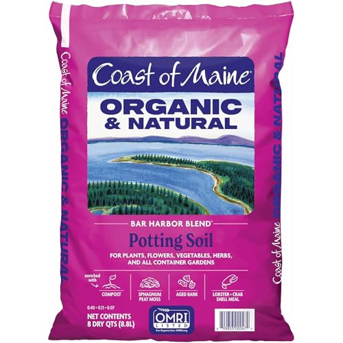 Coast of Maine Organic & Natural Bar Harbor Blend Potting Soil - Organic Soil w/Perlite for Enhanced Drainage & Aeration - for Flowers, Herbs & Veggies, Floral Baskets & Container Gardening (8 QT)