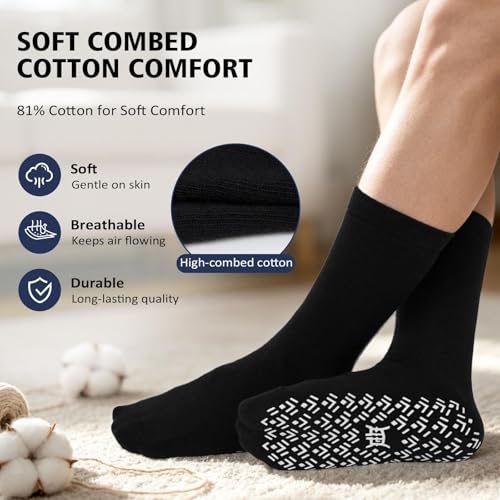 Image of Artfasion Non Slip Grip Socks Men: Fall Prevention Hospital Seniors 9-15 | Grippy Seamless Breathable Cotton Crew Socks for Pregnant Home Walking On The Floor
