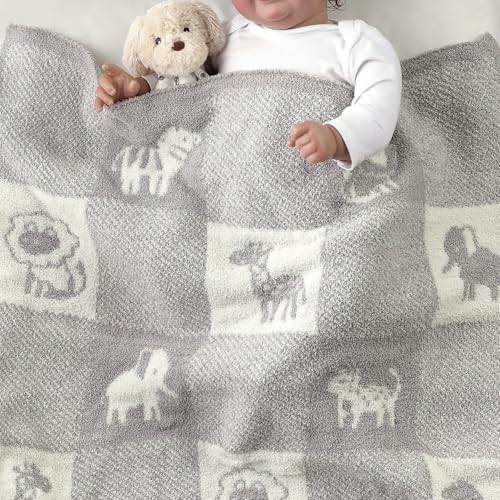 Image of CREVENT Soft Warm Chenille Blanket 30x40 Inches for Girls Boys Baby Essential Baby Shower Gift Animal Grey 75x100cm