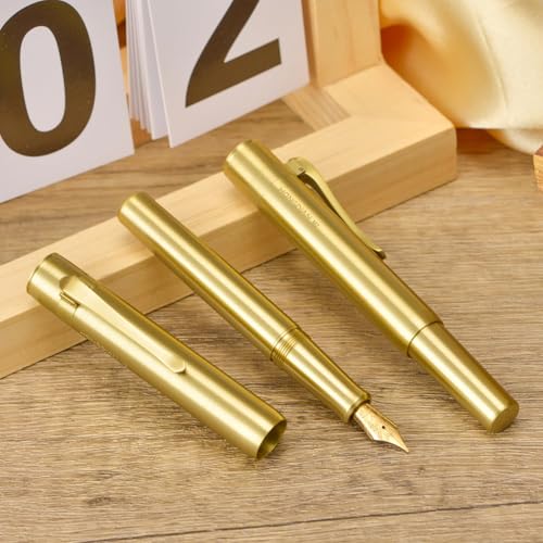 Image of Hongdian M2 Black Forest Mini Fountain Pen, Long Blade Nib & Sleek Shape Brass Short Pocket Travel Pen (Glossy Brass)