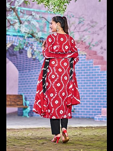 Image of GoSriKi Women's Cotton Blend Straight Printed Kurta with Pant & Dupatta