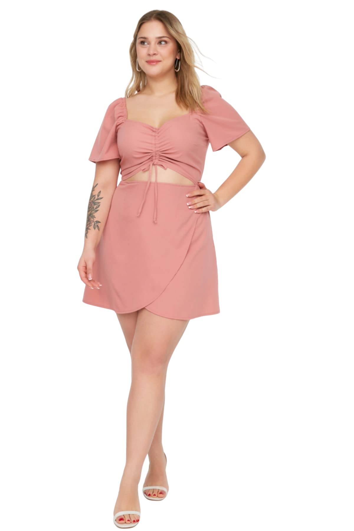 Trendyol Curve Plus Size Dress - Pink - Wrapover