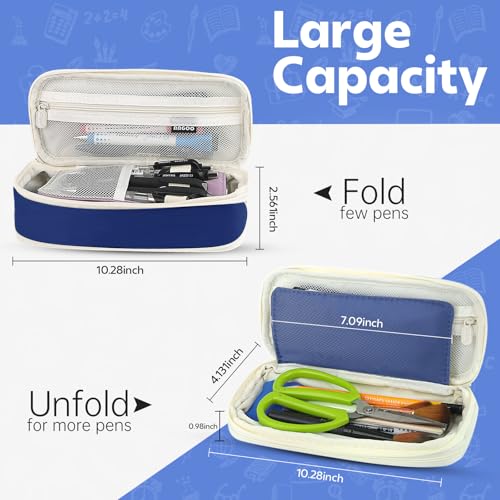 Image of Pencil Case, Large Capacity Aesthetic Pencil Cases with Durable Zipper, Big Stationery Pencil Pouch for Women & Men , Adults Portable Storage Organizer Bag for College, office, Travel (Dark Blue)