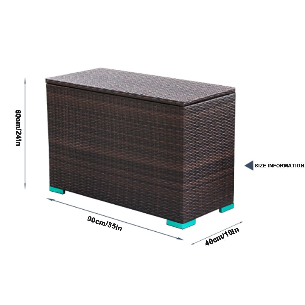 Scatola portaoggetti da esterno in rattan da 136 galloni, scatola da terrazza in rattan da patio, panca contenitore in vimini for interni, esterni, piscina, balcone, cortile, giardino, giocattoli for
