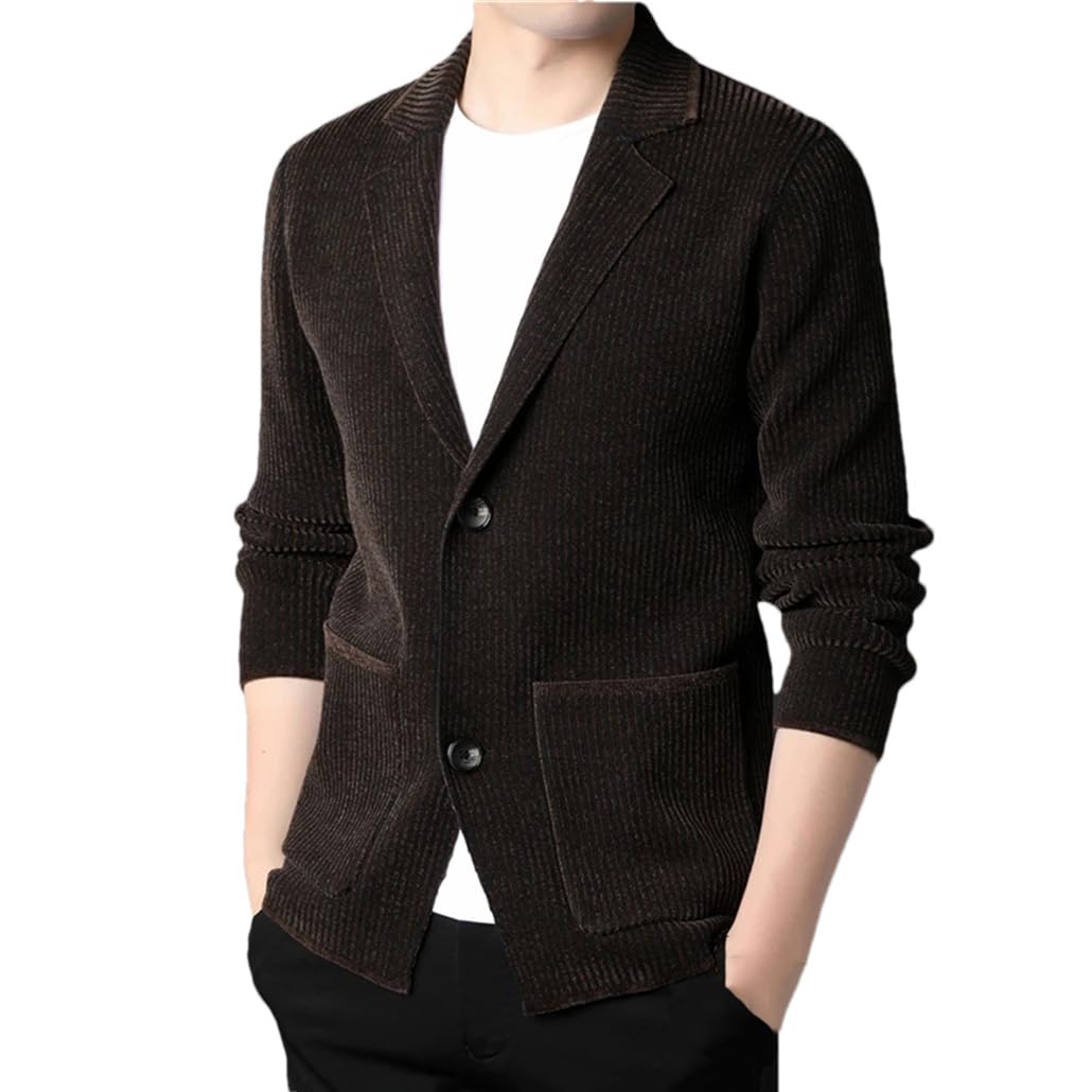 Dninmim Suéter grueso casual para hombre, cárdigan de otoño e invierno, cuello de traje de dos botones, abrigo de punto