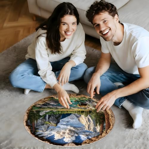 Puzzles de Arte Visual 3D para Adultos 1000 Piezas, Paisaje de Río en Parque Nacional, Rompecabezas Redondo Difícil para Adultos miniatura 4