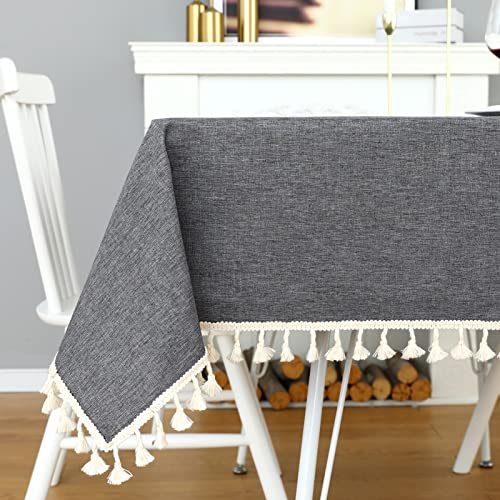 Zsasu Rectangle Tassel Tablecloth, Washable Waterproof Wrinkle Free Table Cloth, Solid Color Farmhouse Tablecloths For Dining Festival Outdoor Indoor Decoration (Oblong /52 X 70Inch/ Grey) #TOP6