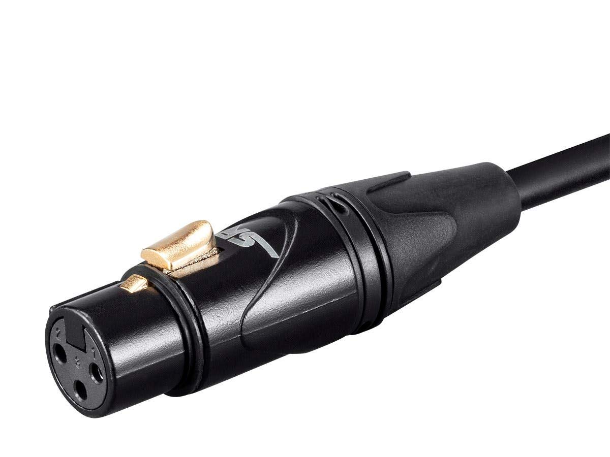 Monoprice Starquad - Cable de micrófono XLR macho a XLR hembra, 50 pies, negro, 24AWG, optimizado para audio analógico, contactos dorados, serie Stage Right