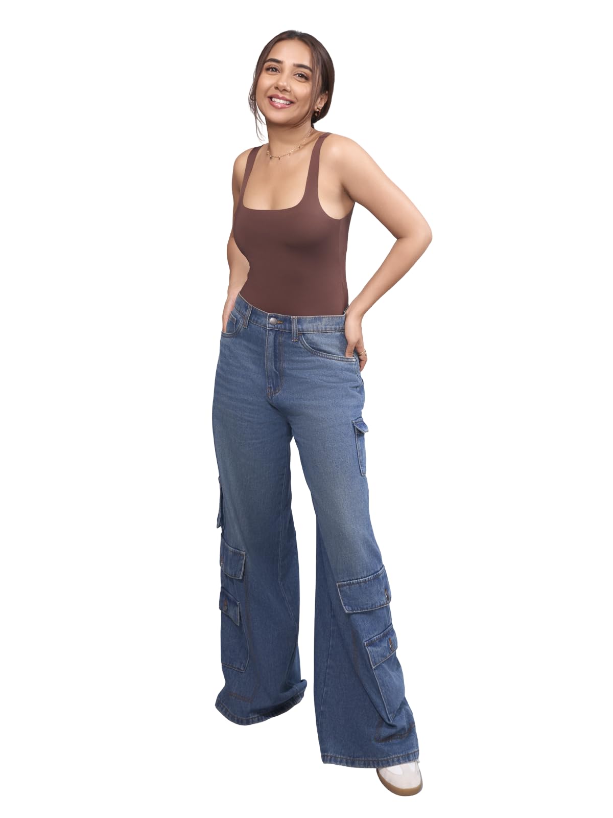 go colors Mostlysane Collection Cotton Blend Denim Utility Pants Full Length for Women | Mid Rise, Baggy Fit, Solid-picture-11