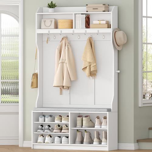 HEXCELEN Garderobenständer mit Schuhbank, Garderobe mit 14 Haken und 7 Offenen Fächer,...