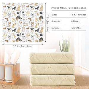 Cute Doodle Puppy Dog Absorbent Kitchen Towels - 6 Pack, 11''x11'' Quick Dry Dish Drying Towels Cute Doodle Puppy Dog Absorbent Kitchen Towels 6 Pack 11×11 Quick Dry Dish Drying Towels