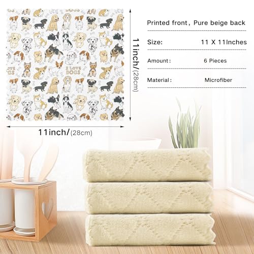 Cute-Doodle-Puppy-Dog-Absorbent-Kitchen-Towels-6-Pack-11×11-Quick-Dry-Dish-Drying-Towels Cute Doodle Puppy Dog Absorbent Kitchen Towels 6 Pack 11×11 Quick Dry Dish Drying Towels