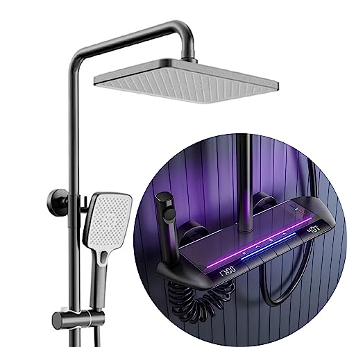 Ensemble de douche gris fusil haut de gamme avec pommeau de 30cm