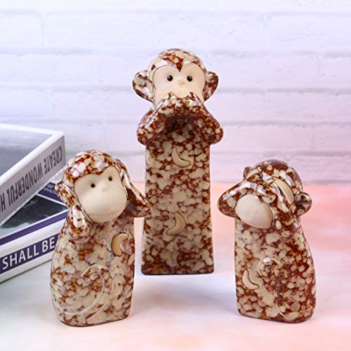 BESPORTBLE 3 peças Ornamentos de cerâmica Enfeite de mesa de macaco engraçado Decoração de casa Deco