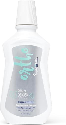 SuperMouth Enjuague bucal Ortho - Flúor + nano-hidroxiapatita, vitaminas D3 y K2, prebióticos, sin alcohol, pH alcalino, protege los dientes con