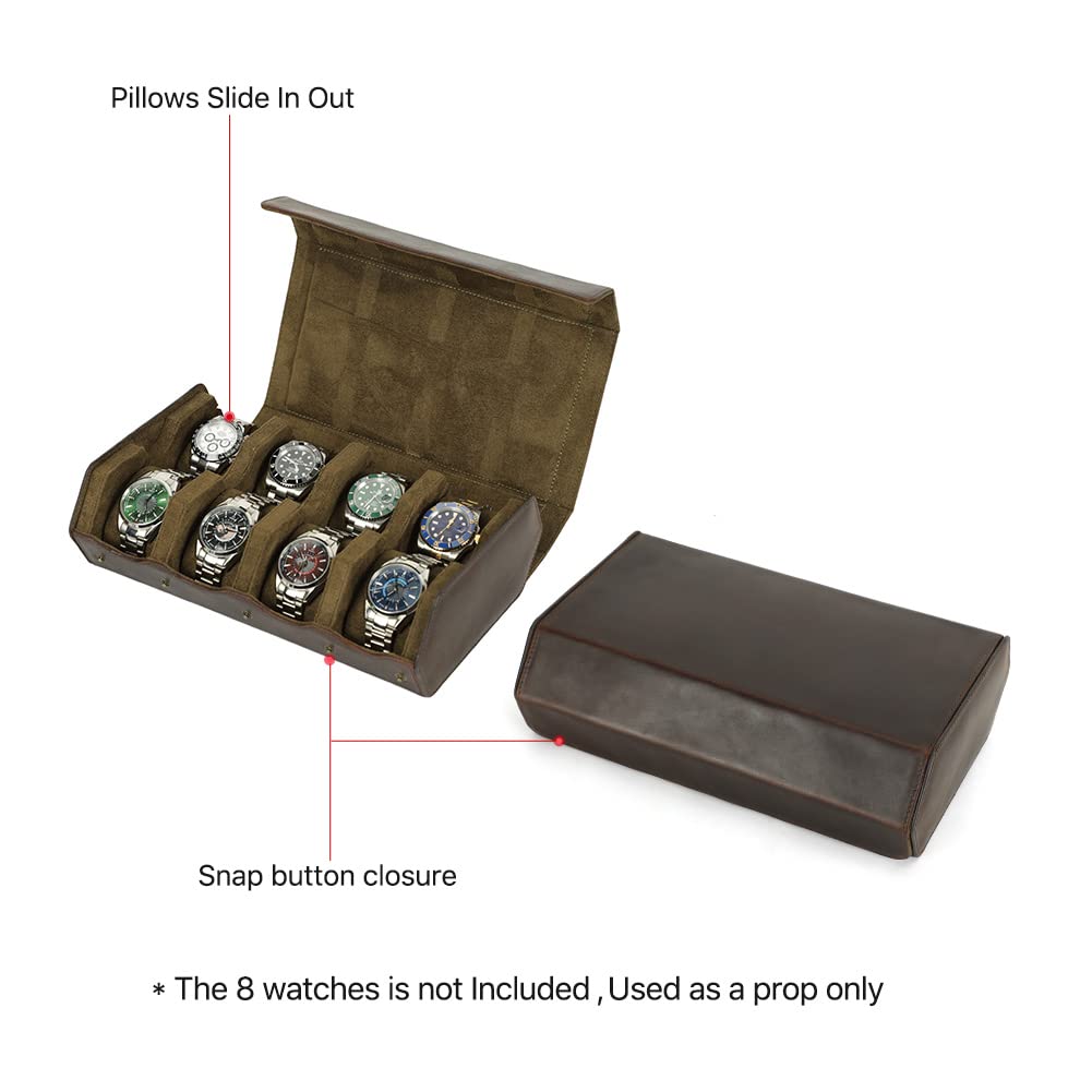Hiram Custodia per orologi in vera pelle, esagonale, per 8 orologi, custodia protettiva organizer per orologi (caffè)