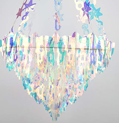 Image of Hanging Decorations Iridescent Chandelier Shaped Foil Ceiling Hanging Ornament for Bridal Shower Wedding Birthday Frozen Theme Party Fairy Princess Rainbow Show Decoration