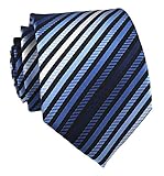 Elfeves Men's Stripe Blue Black White Silk Tie Formal Soft Necktie Best Fathers day Gift