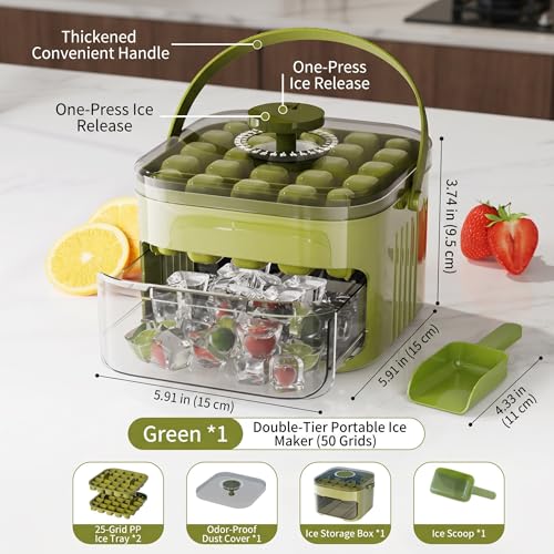 Molde portátil para cubitos de hielo con tapa verde miniatura 2