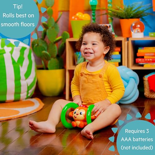 Image of Bright Starts Roll & Glow Monkey Crawling Baby Toy with Lights and Sounds, Tummy Time Toy, 6 Months and up