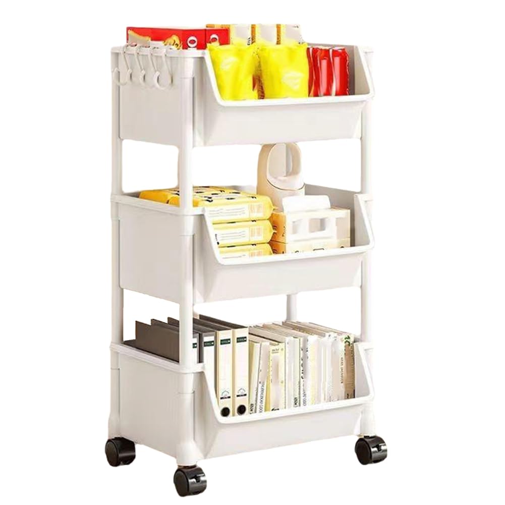 CTRLZS 3-Layer Household Snacks Storage Bookshelf, Trolley Storage Rack, Storage Rack Kitchen Fruit and Vegetable Basket